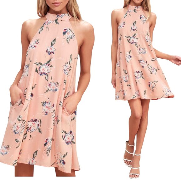 Lulus Merci Bouquet Floral Swing Dress Size S Peach Pink NWT - Picture 1 of 16